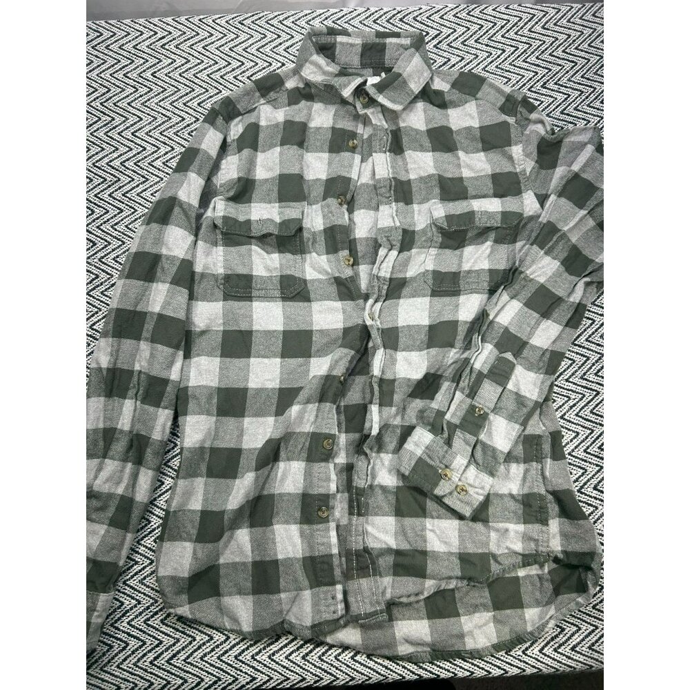 Goodfellow & Co Men's MT Green White Plaid Button-Up Shirt Cotton Long Sleeves